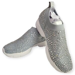 Lauren Lorraine Silver Crystal Slip-On Knit Sneakers